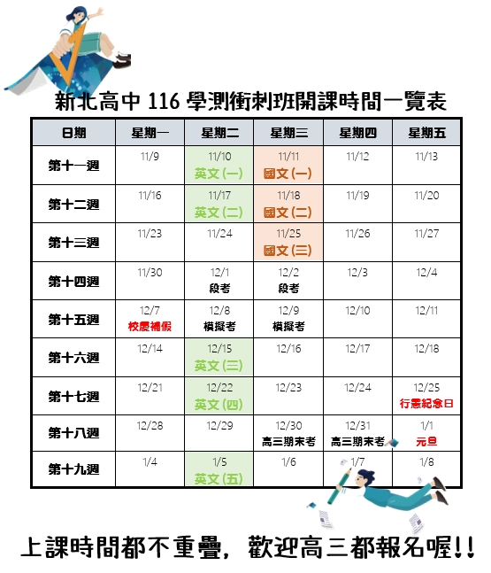 課程時間表 衝刺班時間表